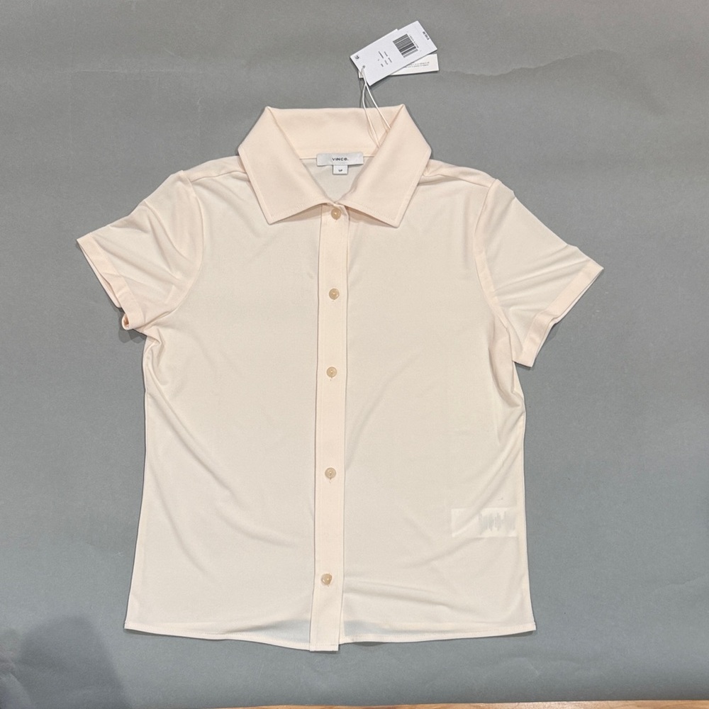 VINCE- Cream Short Sleeve Button-Up Shirt